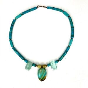 Turquoise & Aquamarine Beaded Pendant Necklace